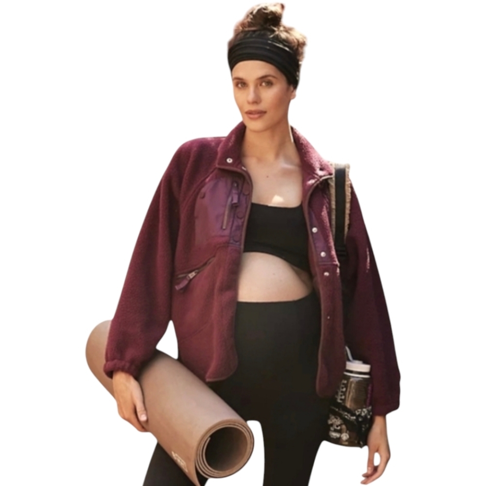 HATCH x Free People Maternity Hit The Slopes Sherpa Jacket Sz XS NWT Deep Maroon